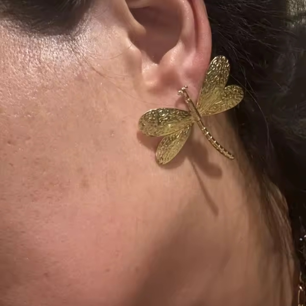 Gold Dragonfly Earrings - Picture 4 of 10